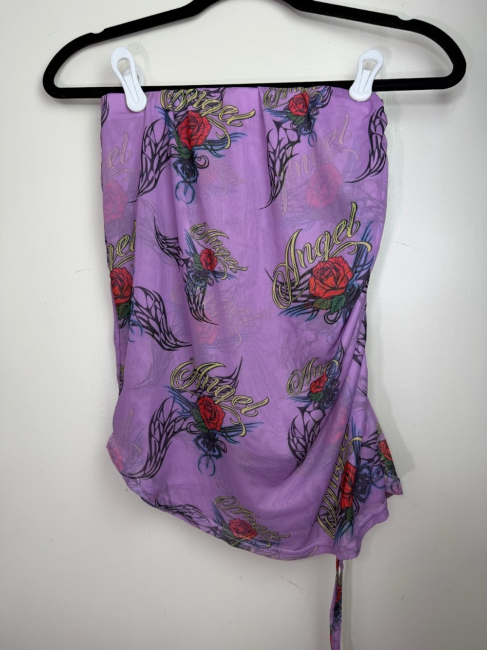 Dolls Kill X NGORDER Purple Angel Rose Ruched Mesh Semi-Sheer Mini Skirt NWOT S